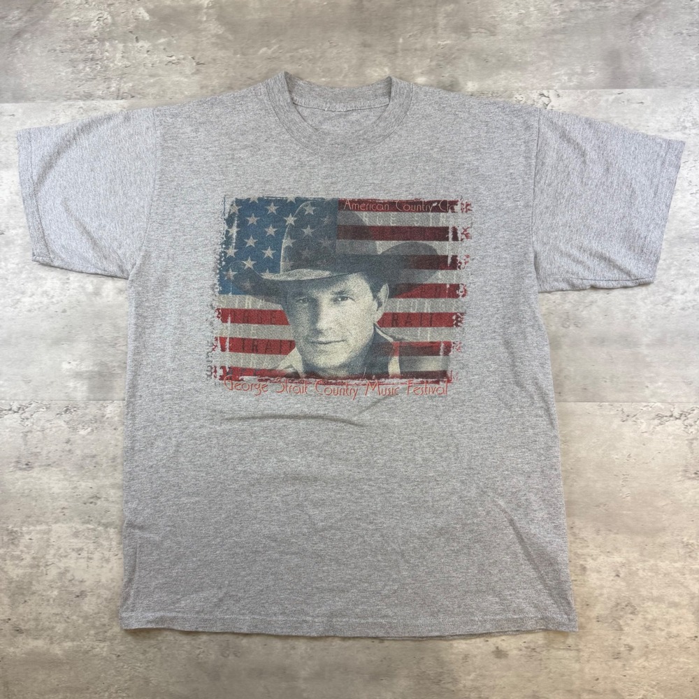 George Strait Country Music Festival T-Shirt Gray American Flag Concert Tee L